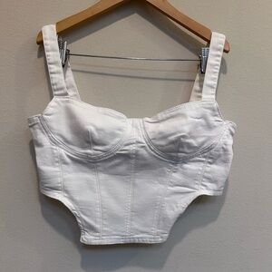 Zara White Denim Cropped Top, size XL